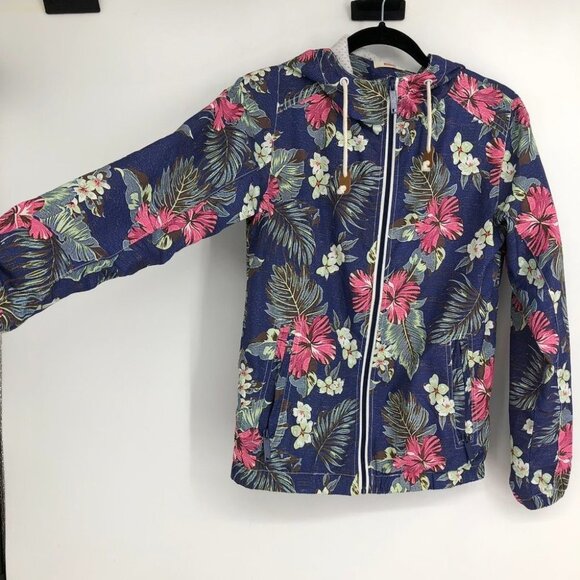 Bench floral navy windbreaker hooded full zip jacket size L (fits  like small) - Picture 4 of 14